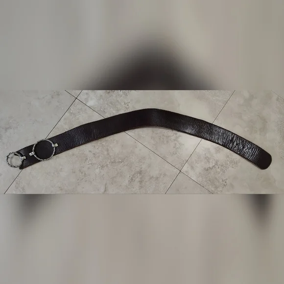 Brighton Wide Brown Leather Belt with Silver Braided Rings - Picture 5 of 6